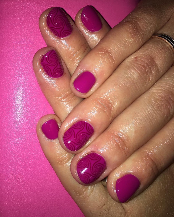 bright purple nail design for short nails