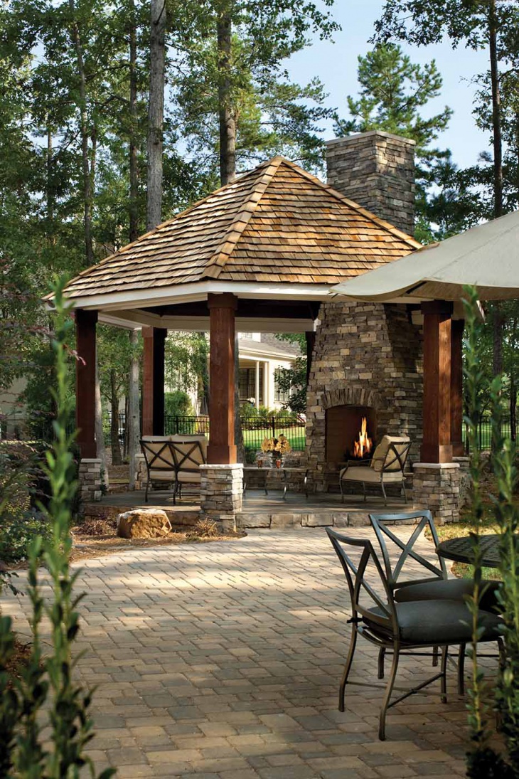 stone and wood patio design