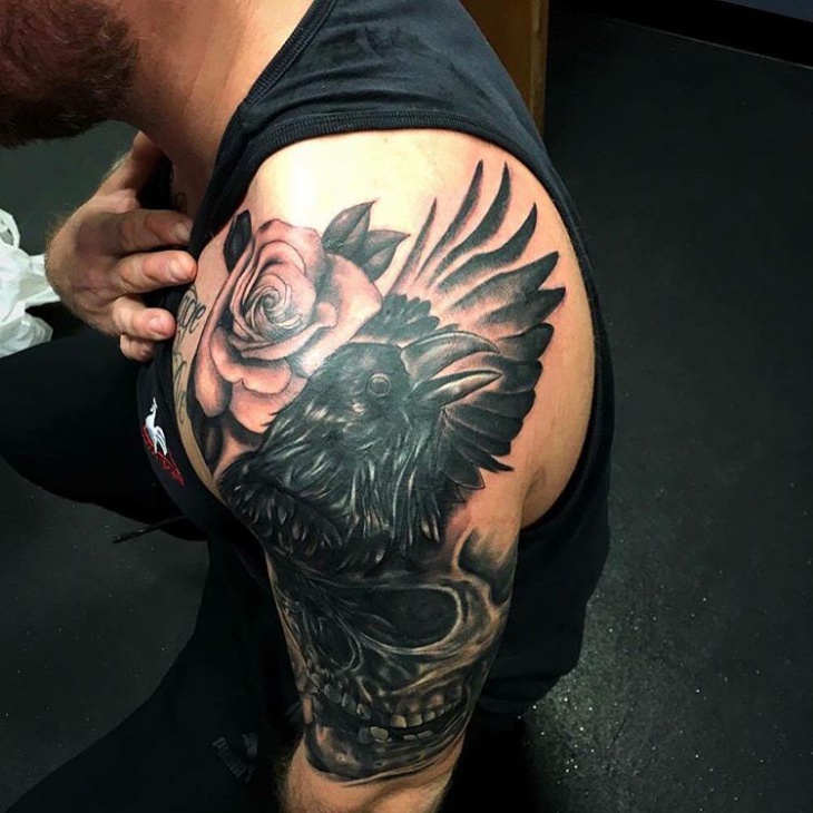 eagle with skull sleeve tattoo