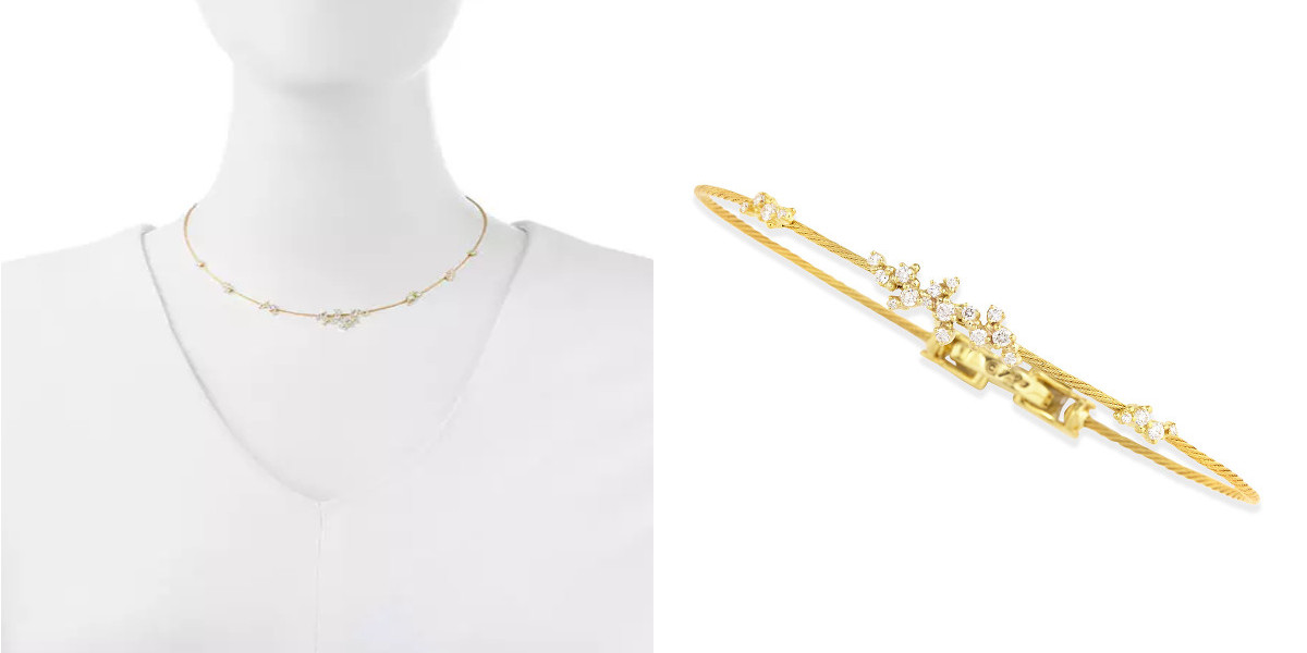paul morelli 18k yellow gold diamond confetti single wire necklace