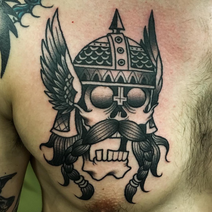viking skull tattoo on chest