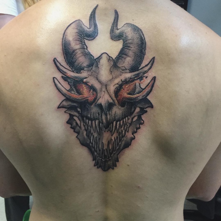 dragon skull tattoo for back