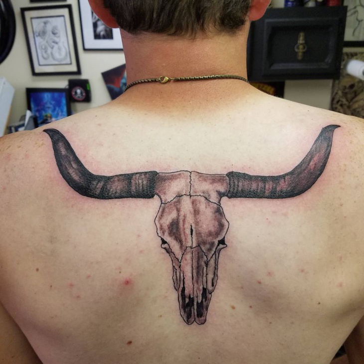 cow skull tattoo for back
