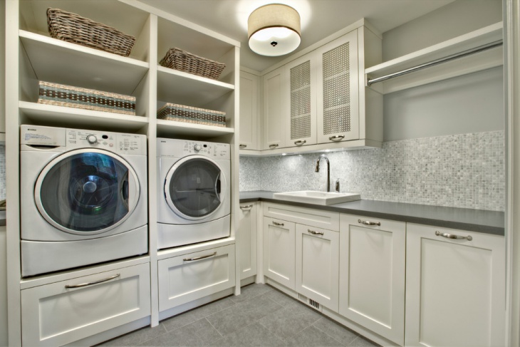 traditional upstairs laundry room design