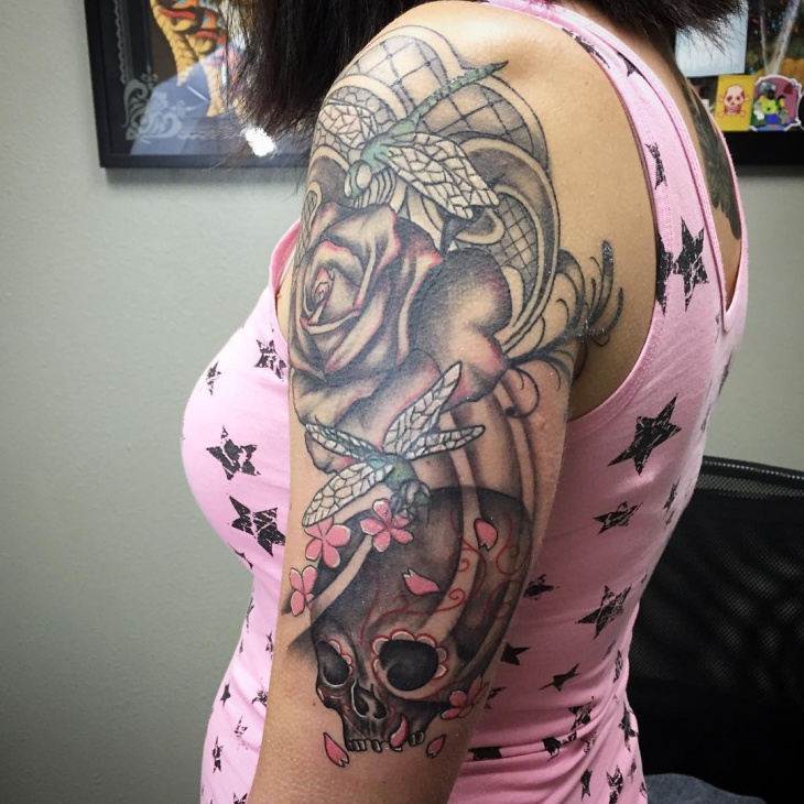 half sleeve rose flower tattoo design