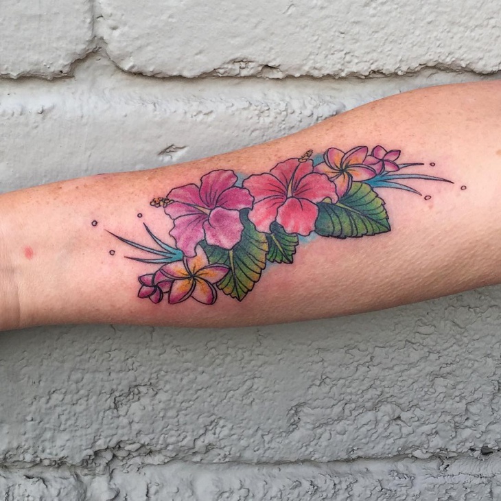 tropical flower tattoo design on hand