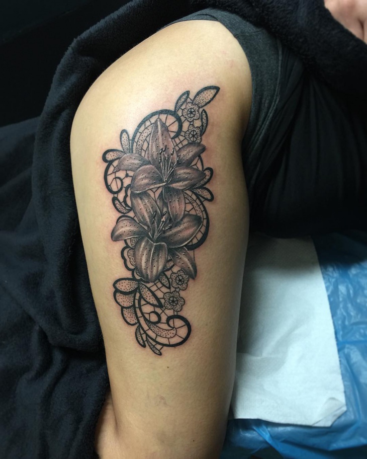 black lace flower tattoo design