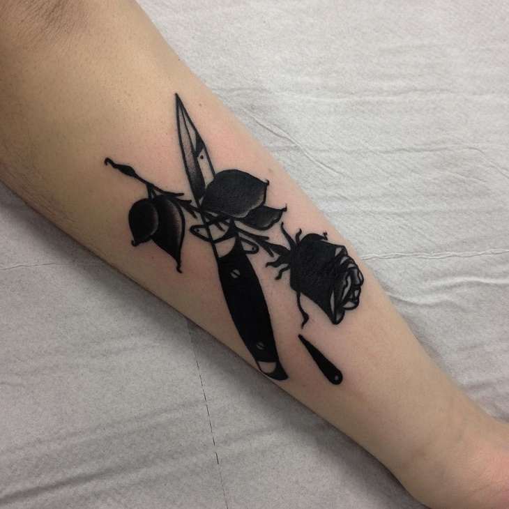 black rose flower tattoo design
