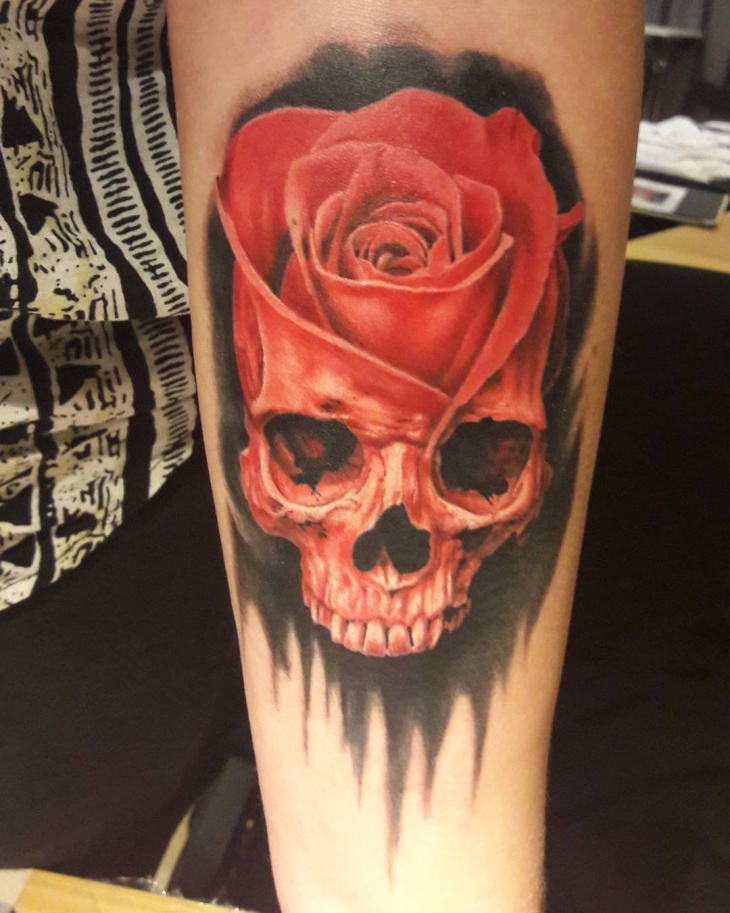 gothic skull flower tattoo design
