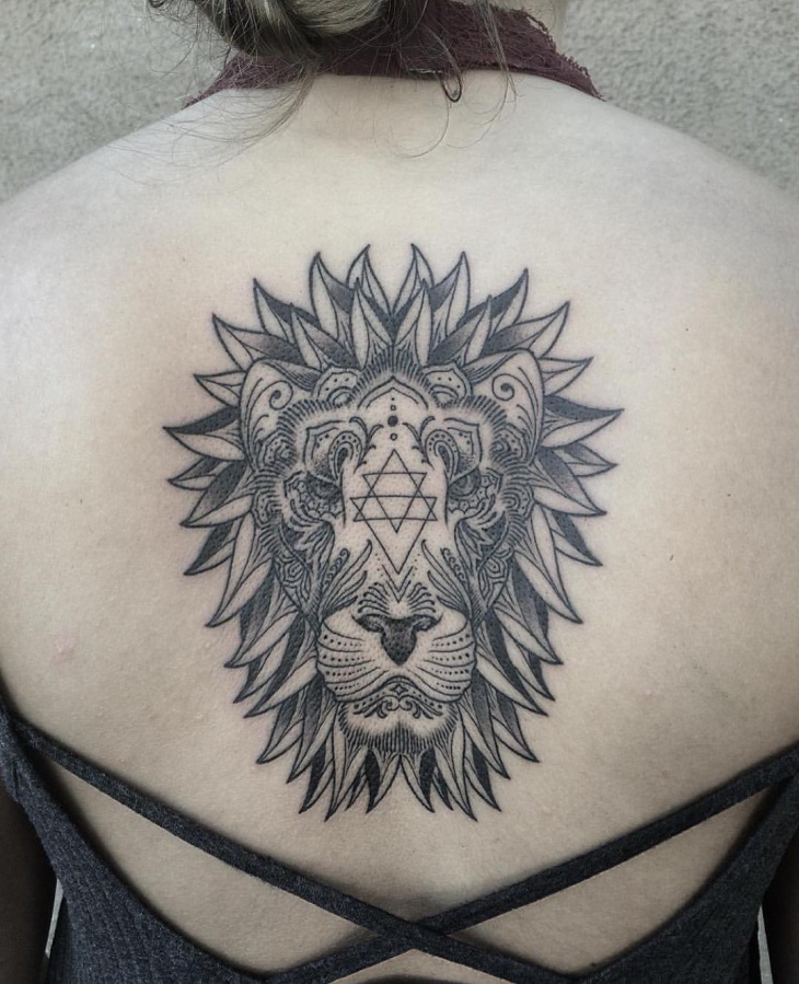 leo tattoo design for womens back