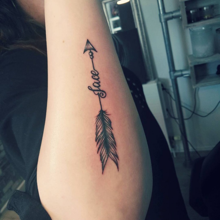 feather arrow tattoo design on hand
