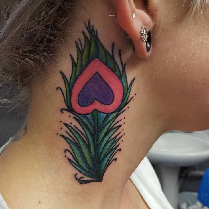 peacock feather tattoo for neck