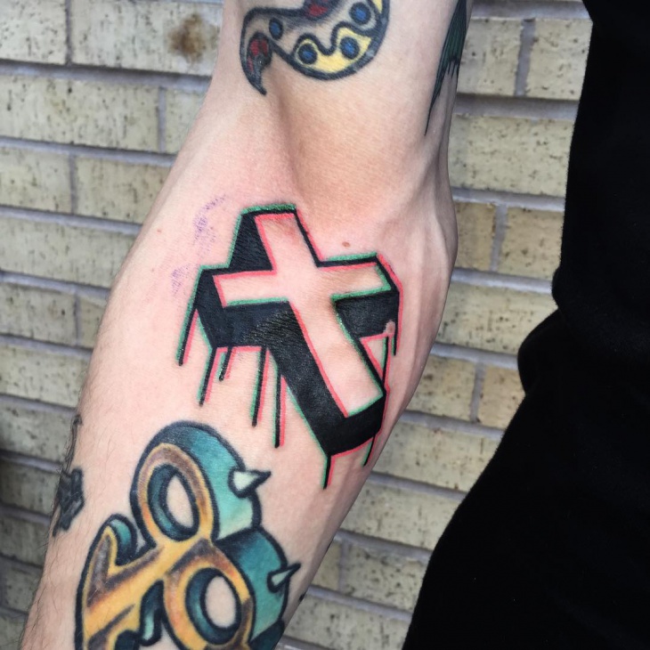 cross psychedelic tattoo