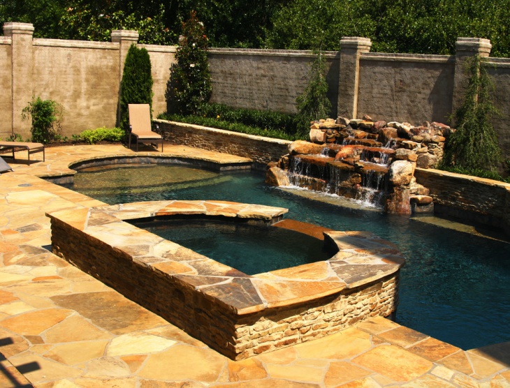 geometric pool design with spa