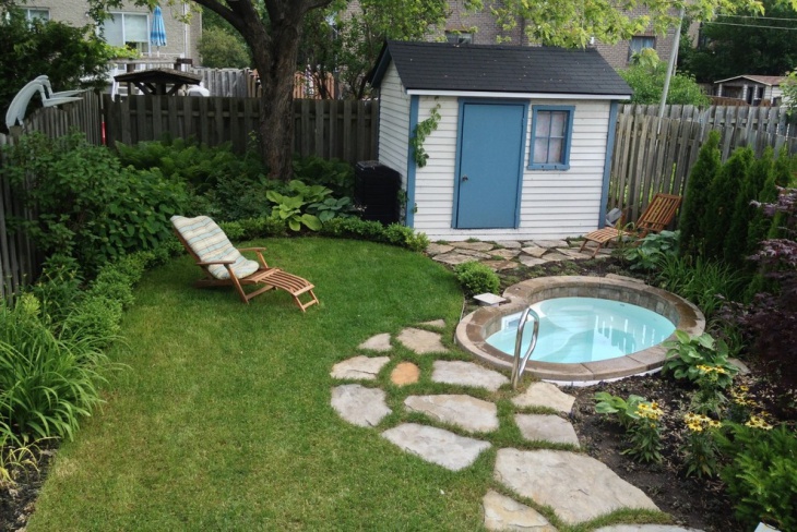 small backyard design with spa