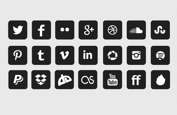 black and white round social media icons 
