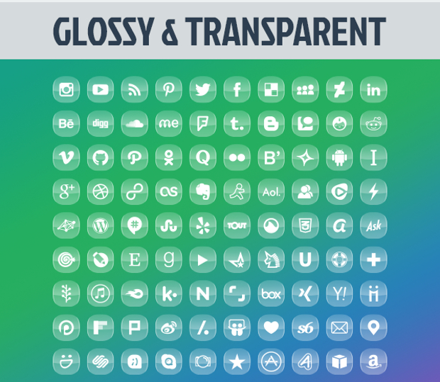 glossy transparent social media icons 