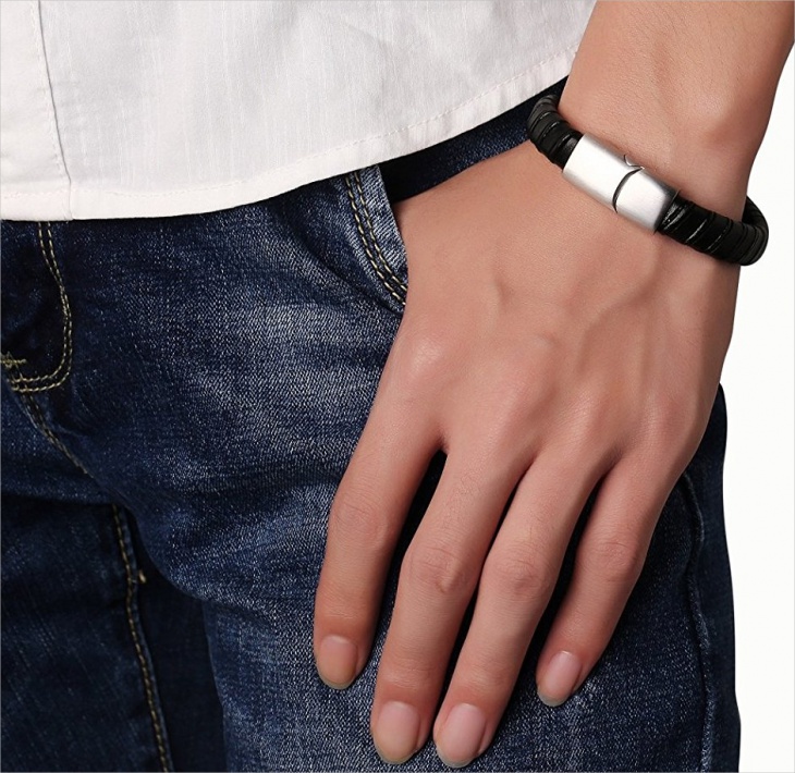 stainless steel leather bracelet for men
