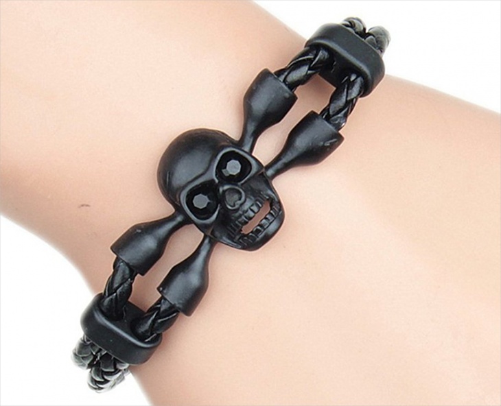 skull leather bracelet for men