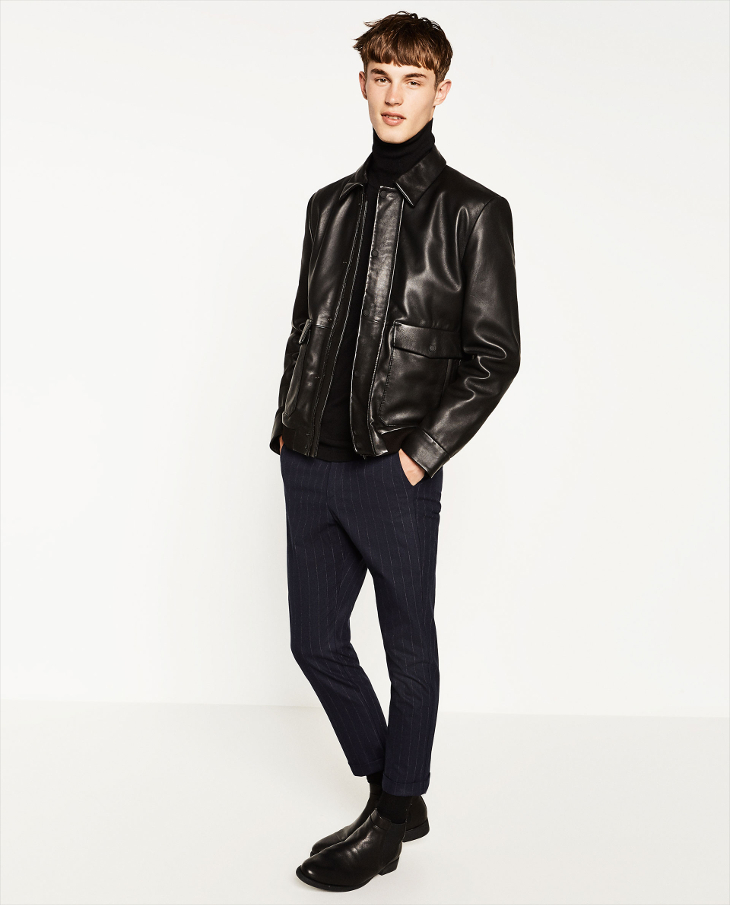 mens zara black leather jacket1