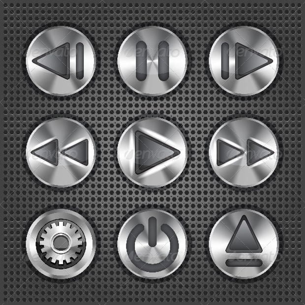 metallic multimedia buttons 