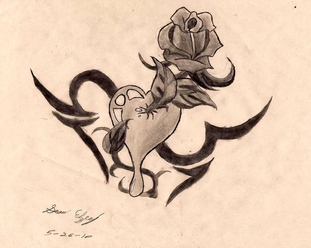 tribal heart and rose drawing 