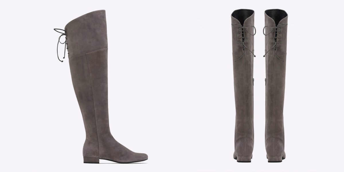 saint laurent bb 20 over the knee laced boot in dark anthracite suede