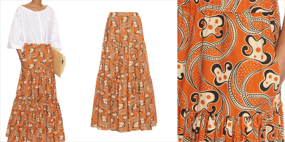 orange printed maxi skirt