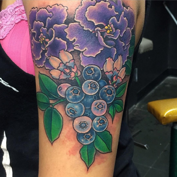 floral blueberry tattoo design