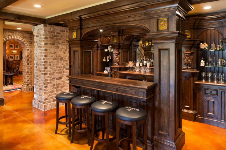 wooden home basement bar design