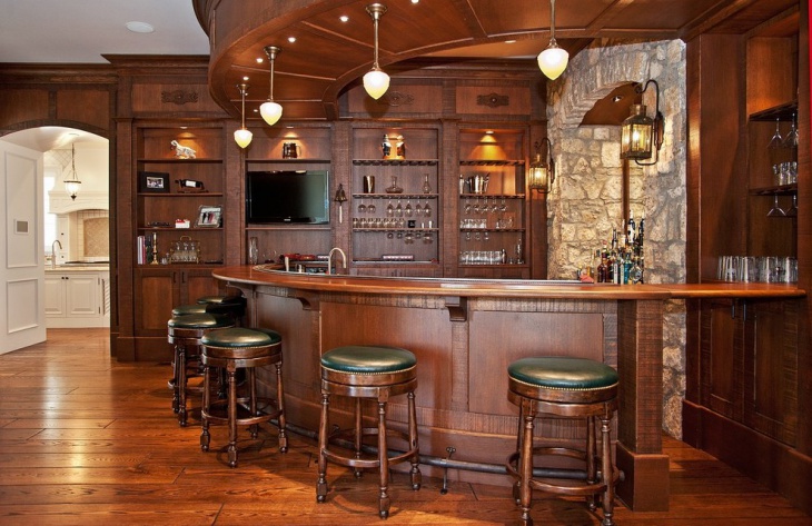 traditional wooden home bar design