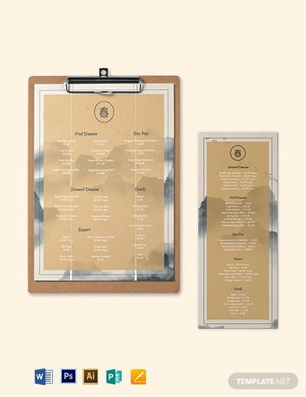 chinese restaurant menu template