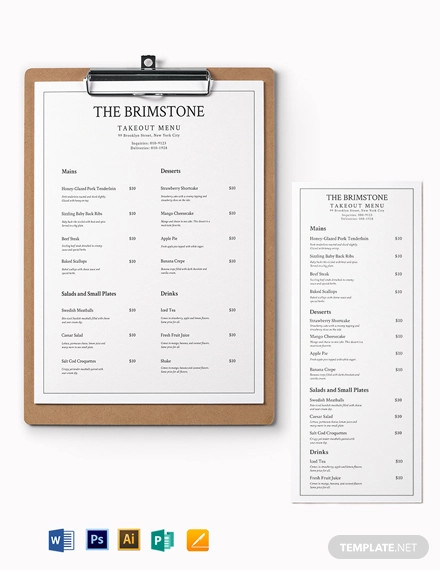 classy restaurant takeaway menu template
