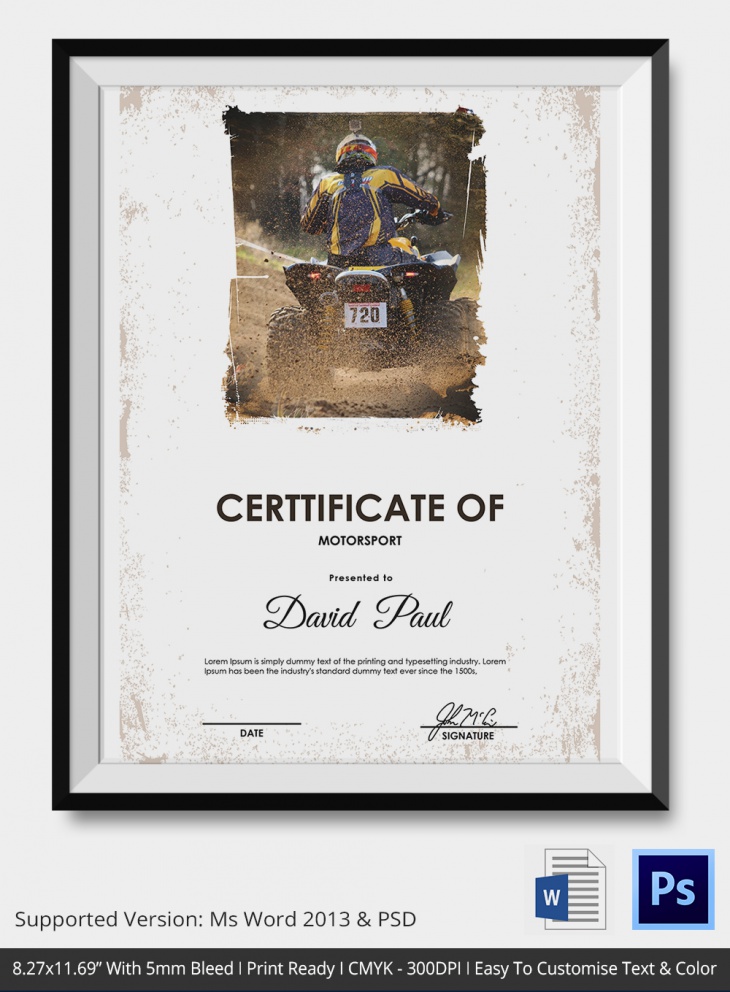 certificate of motor sport
