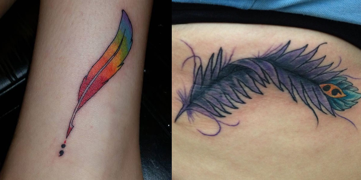 feather semicolon tattoo