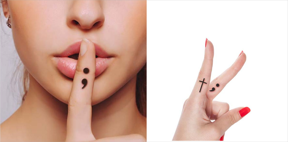 finger semicolon tattoo
