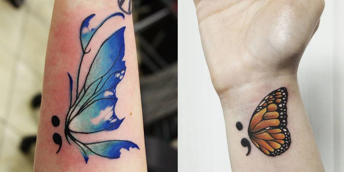 semicolon butterfly tattoo