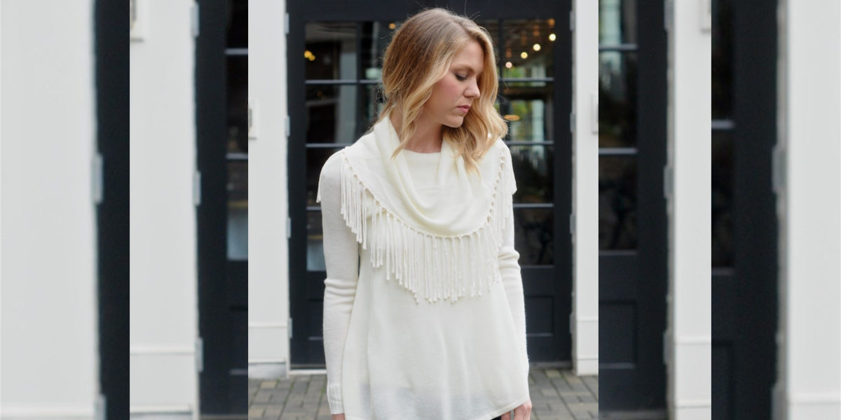 fringe detail oversized crew neck sweater