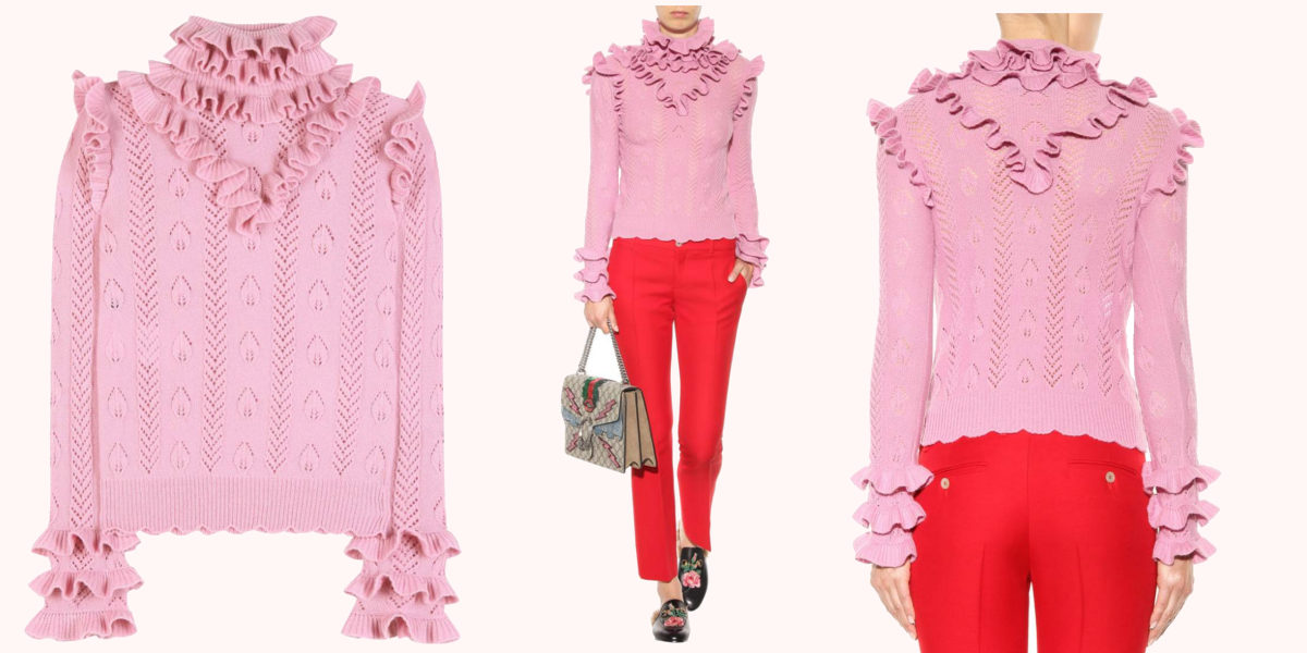 gucci ruffled wool blend pointelle sweater