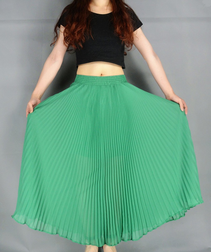 pleated chiffon maxi skirt