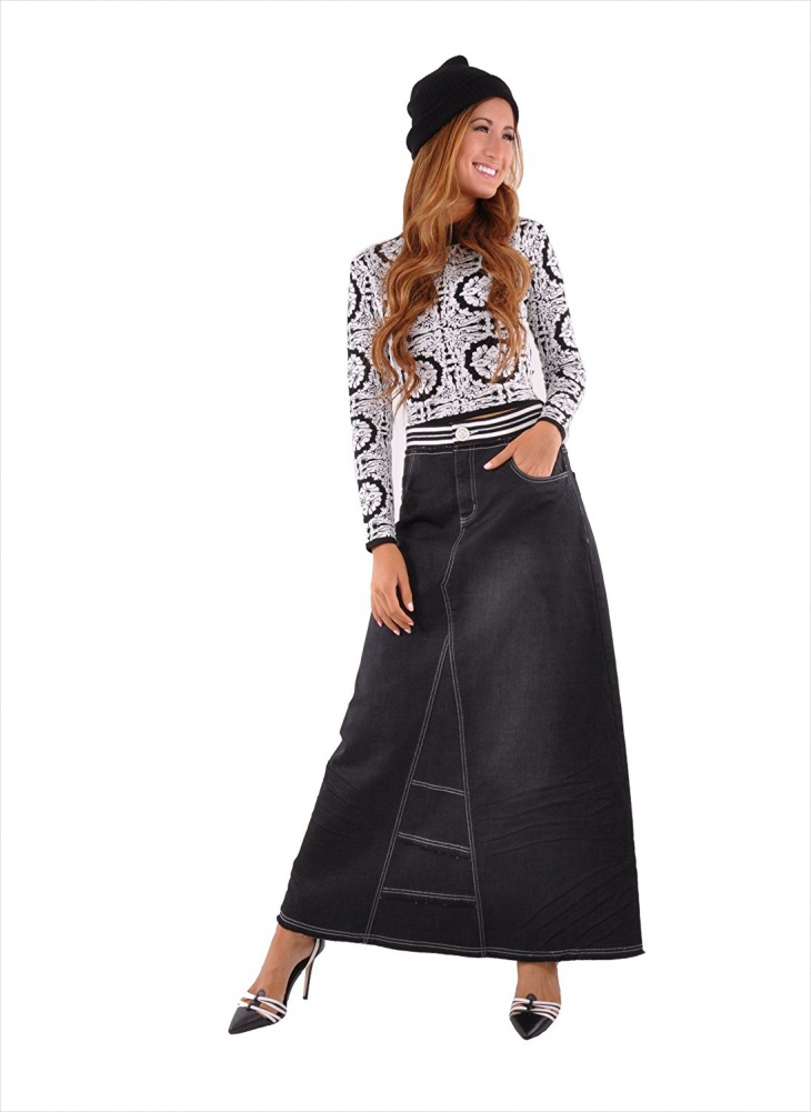 black denim maxi skirt