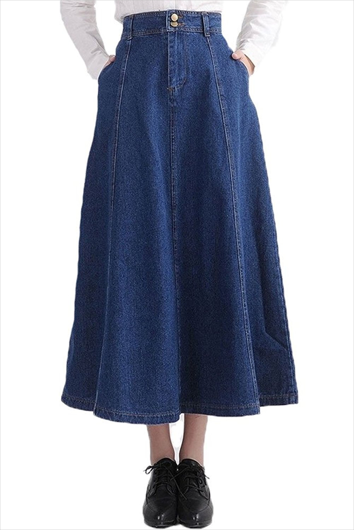denim and plaid maxi skirt