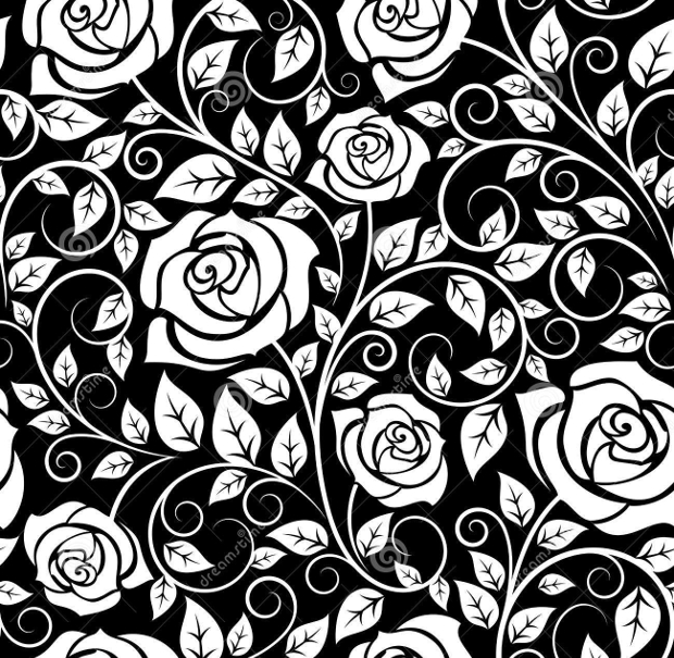 black and white rose pattern