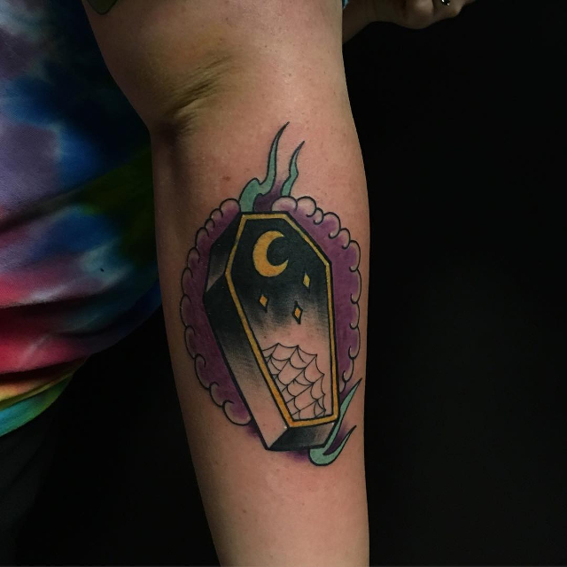 moon with coffin tattoo