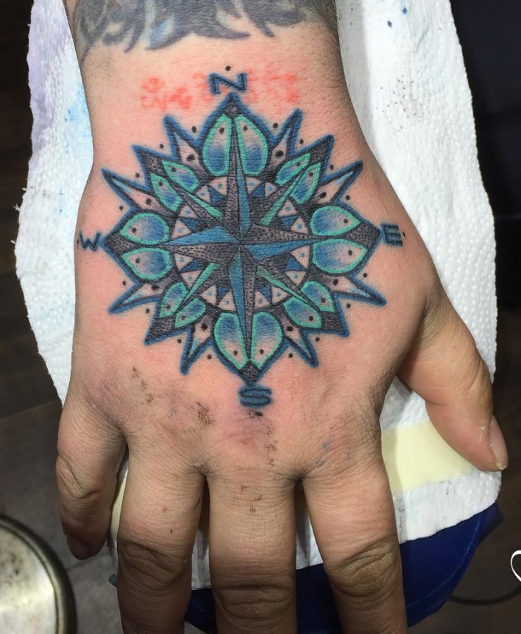 watercolor mandala compass tattoo