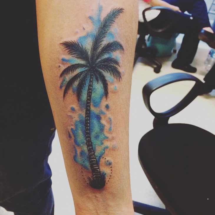 watercolor palm tree tattoo