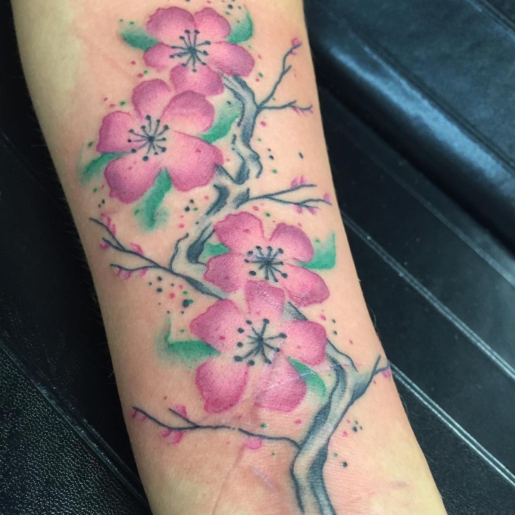 watercolor cherry blossom tree tattoo