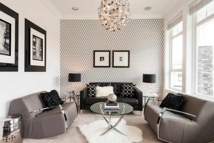 black and white rectangular living room