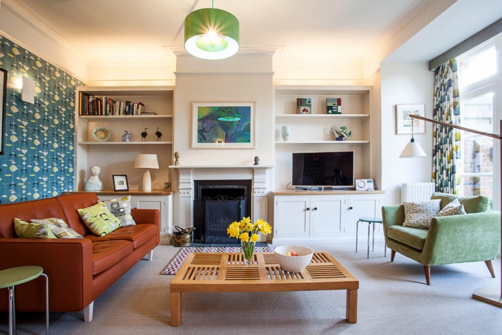 modern living room shelves design 