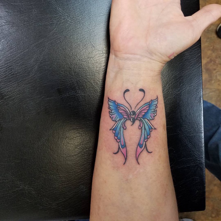 colorful semicolon butterfly tattoo